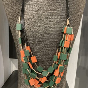 Orange And Green Wooden Necklace