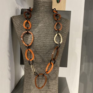 Orange Brown And Gold Link Necklace