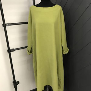 Lime Green Corduroy Dress With Button Detail On The Back