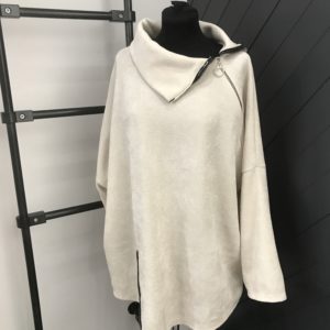 Cream Zip Neck Tunic With Zip Detail On The Front